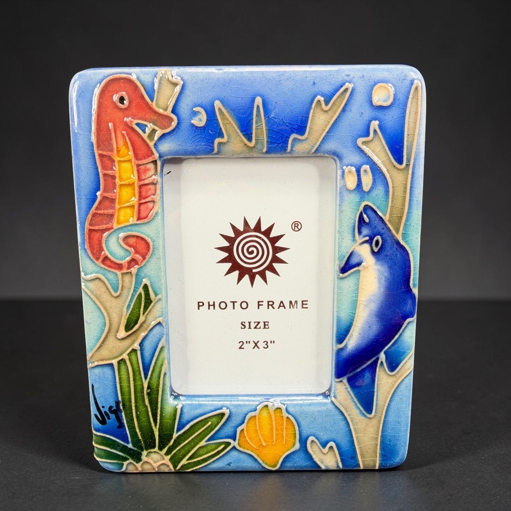 Jigo Ceramic Ocean Life Picture Frame 2x3 Seahorse Dolphin Nautical Beach Art
